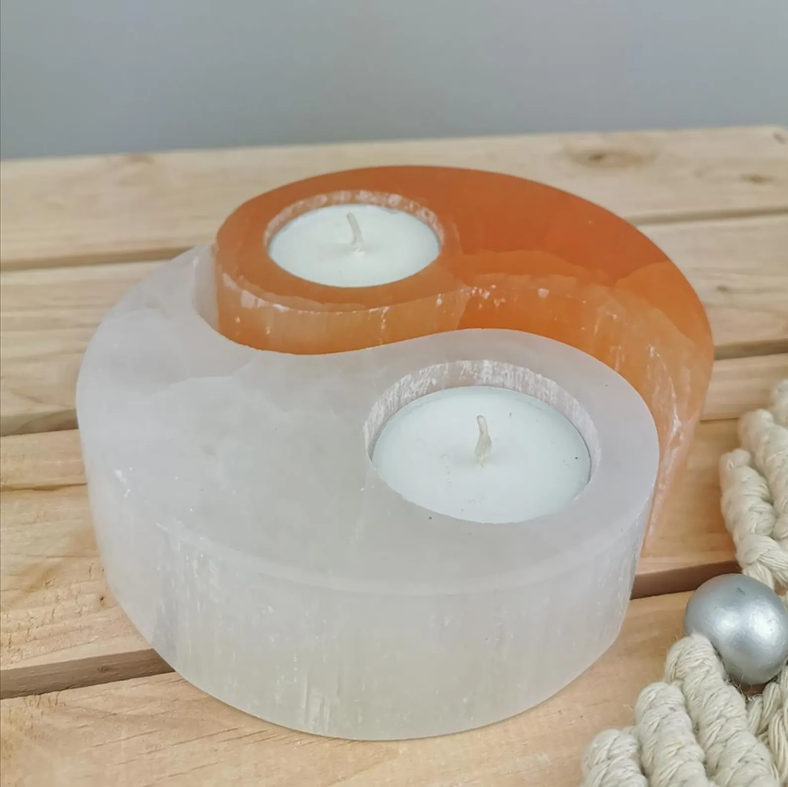 Porte-Bougie Yin Yang en Sélénite