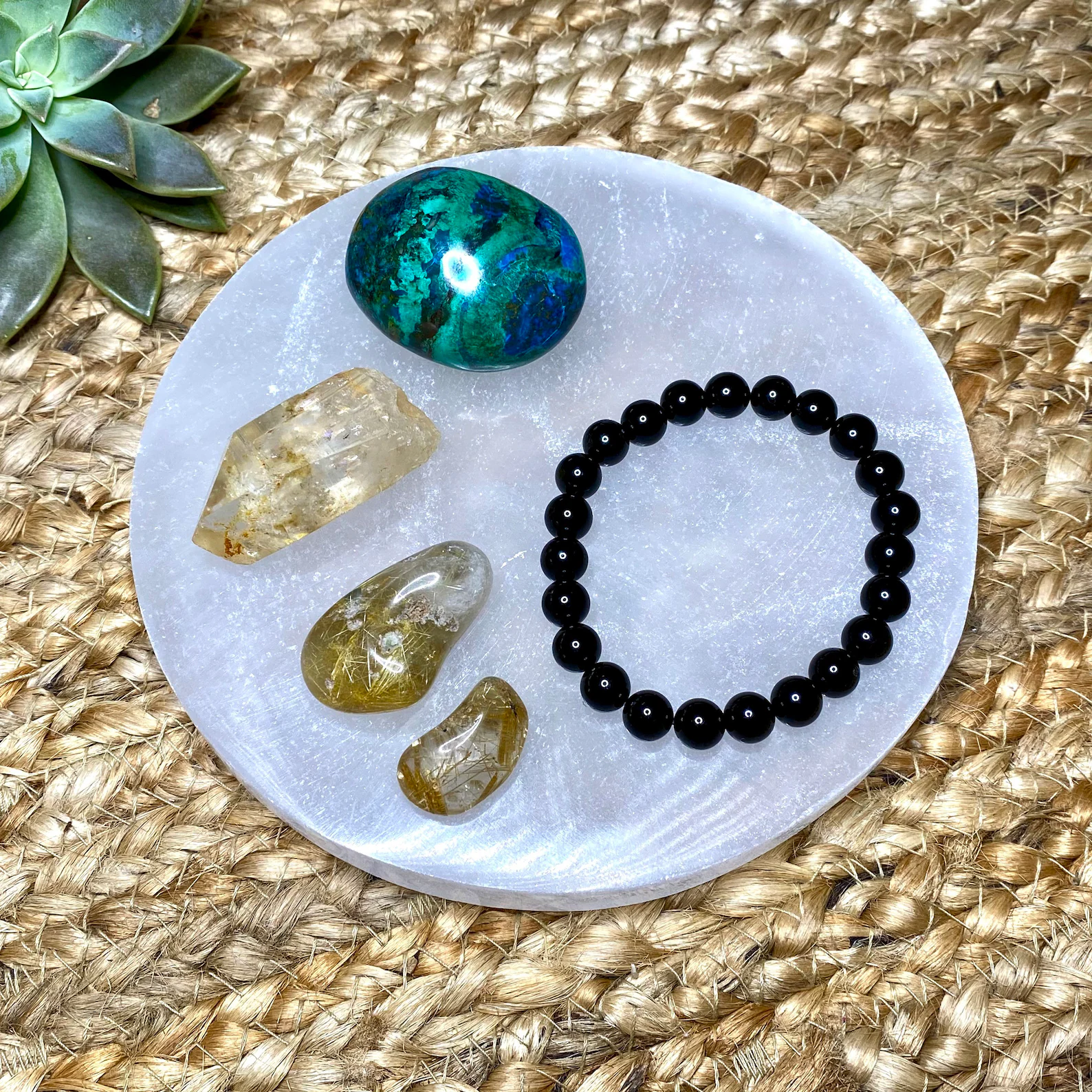 Plaque Ronde en Sélénite Polie