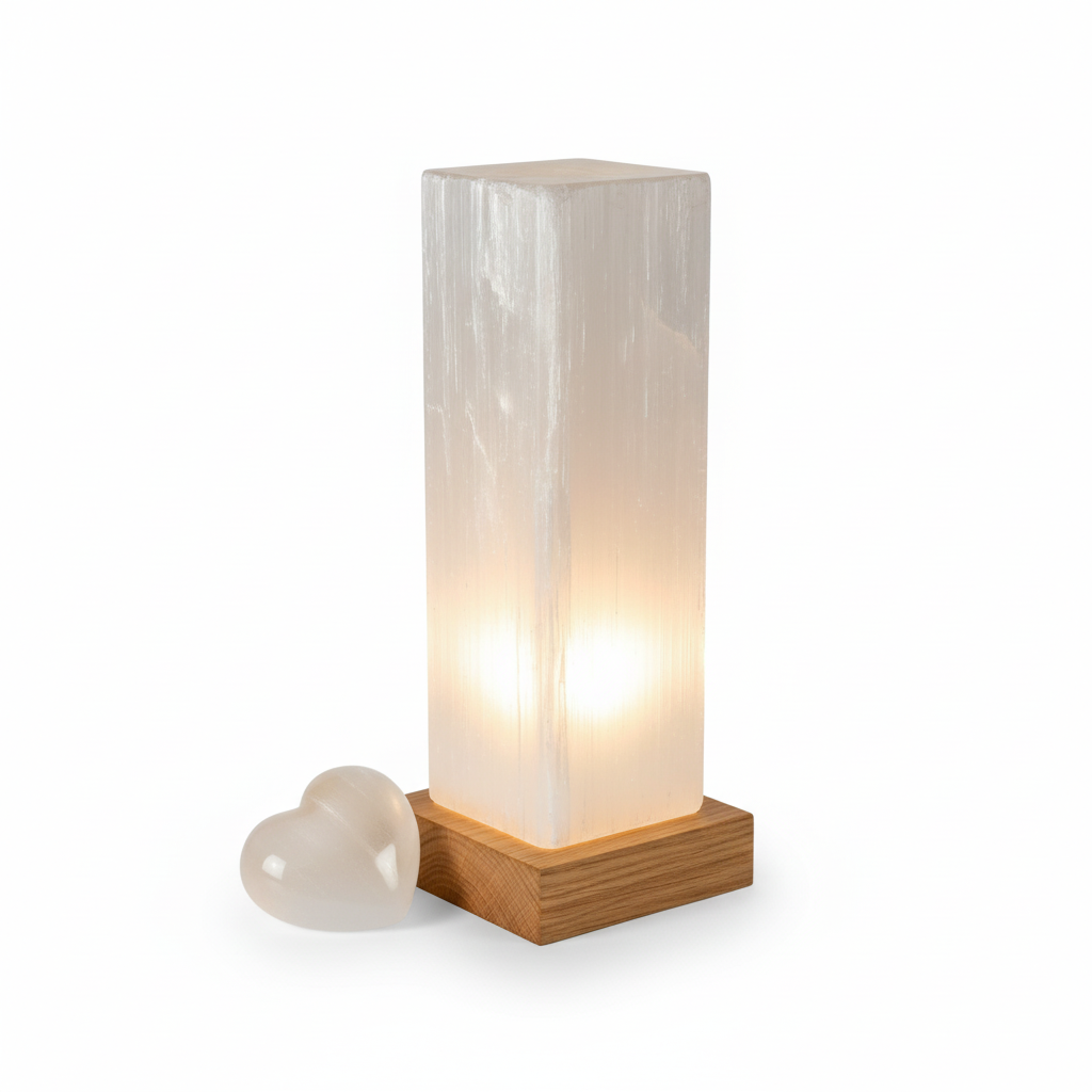 Lampe Rectangulaire Sélénite 30cm avec Cœur