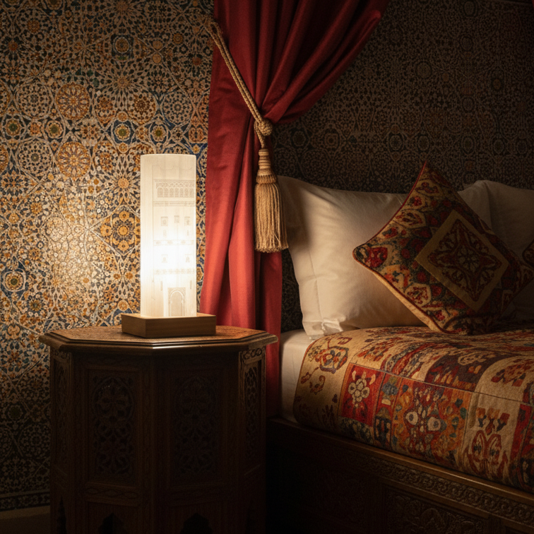 مصباح أصفر داخل غرفة نوم